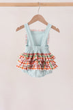 Blue Puppy Pumpkin Embroidery Ruffle Bubble Aaria Tees
