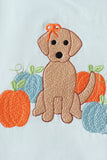 Blue Puppy Pumpkin Embroidery Gingham Bloomer Set Aaria Tees