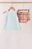 Blue Puppy Pumpkin Embroidery Gingham Bloomer Set Aaria Tees