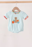 Blue Puppy Pumpkin Embroidery Bubble Aaria Tees