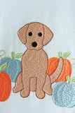 Blue Puppy Pumpkin Embroidery Gingham Pants Set Aaria Tees