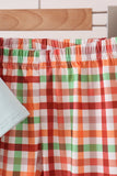 Blue Puppy Pumpkin Embroidery Gingham Pants Set Aaria Tees