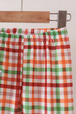 Blue Puppy Pumpkin Embroidery Gingham Ruffle Pants Set Aaria Tees