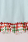 Blue Puppy Pumpkin Embroidery Gingham Ruffle Dress Aaria Tees