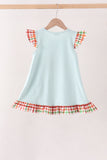 Blue Puppy Pumpkin Embroidery Gingham Ruffle Dress Aaria Tees