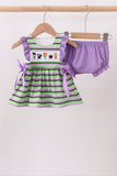 Purple witch embroidery stripe ruffle bloomer set - Aaria Tees Aaria Tees