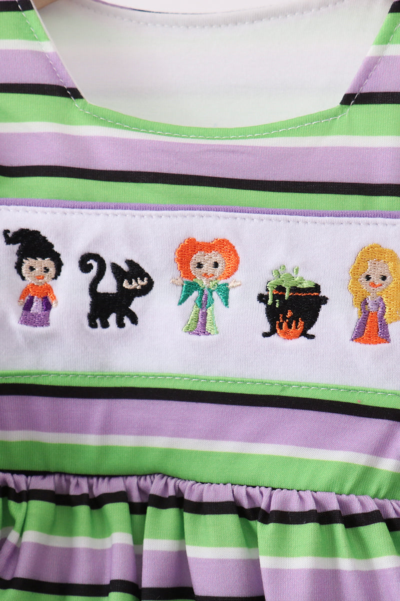 Purple witch embroidery stripe ruffle bloomer set - Aaria Tees Aaria Tees