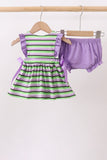 Purple witch embroidery stripe ruffle bloomer set - Aaria Tees Aaria Tees