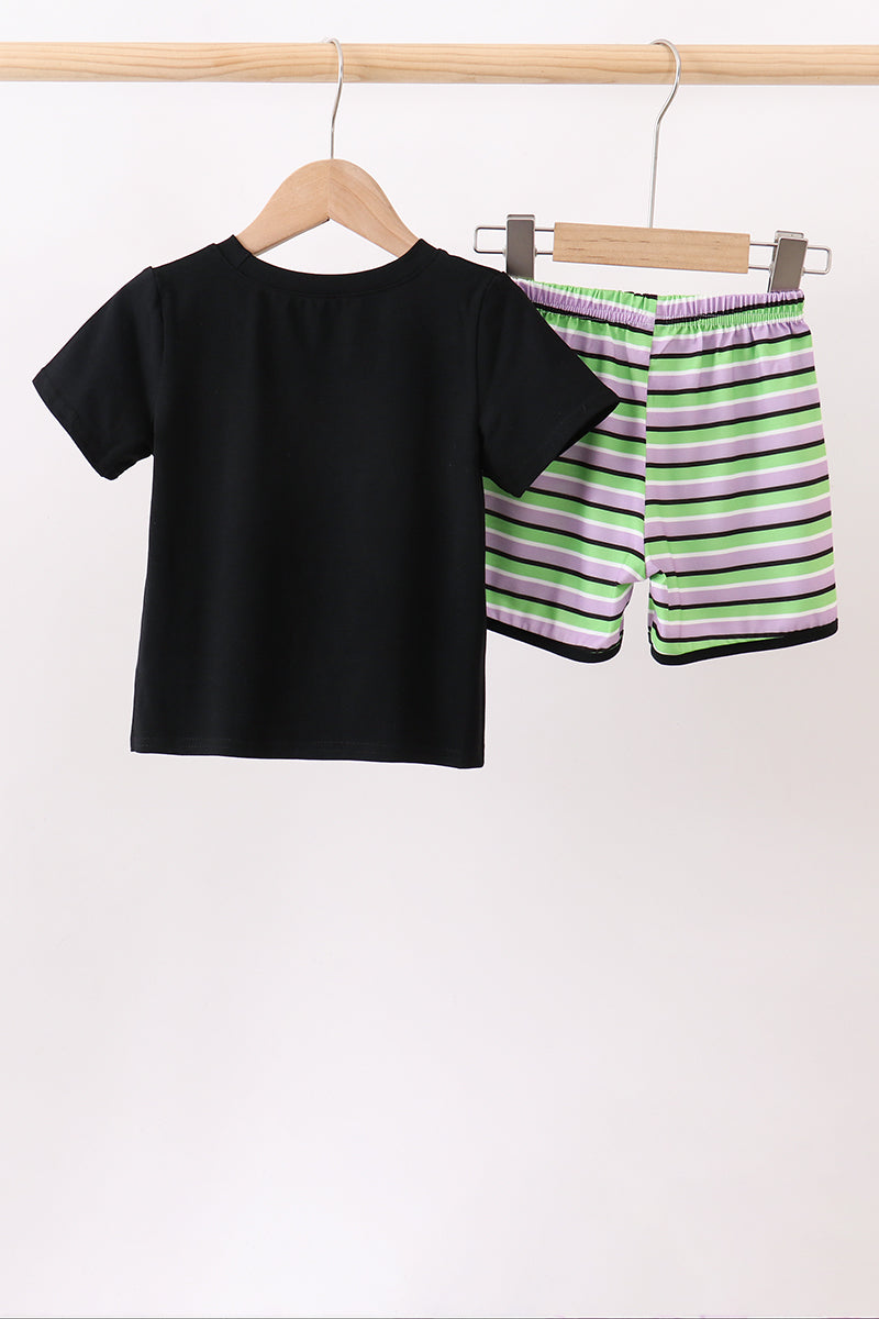 Black witch embroidery stripe shorts set - Aaria Tees Aaria Tees
