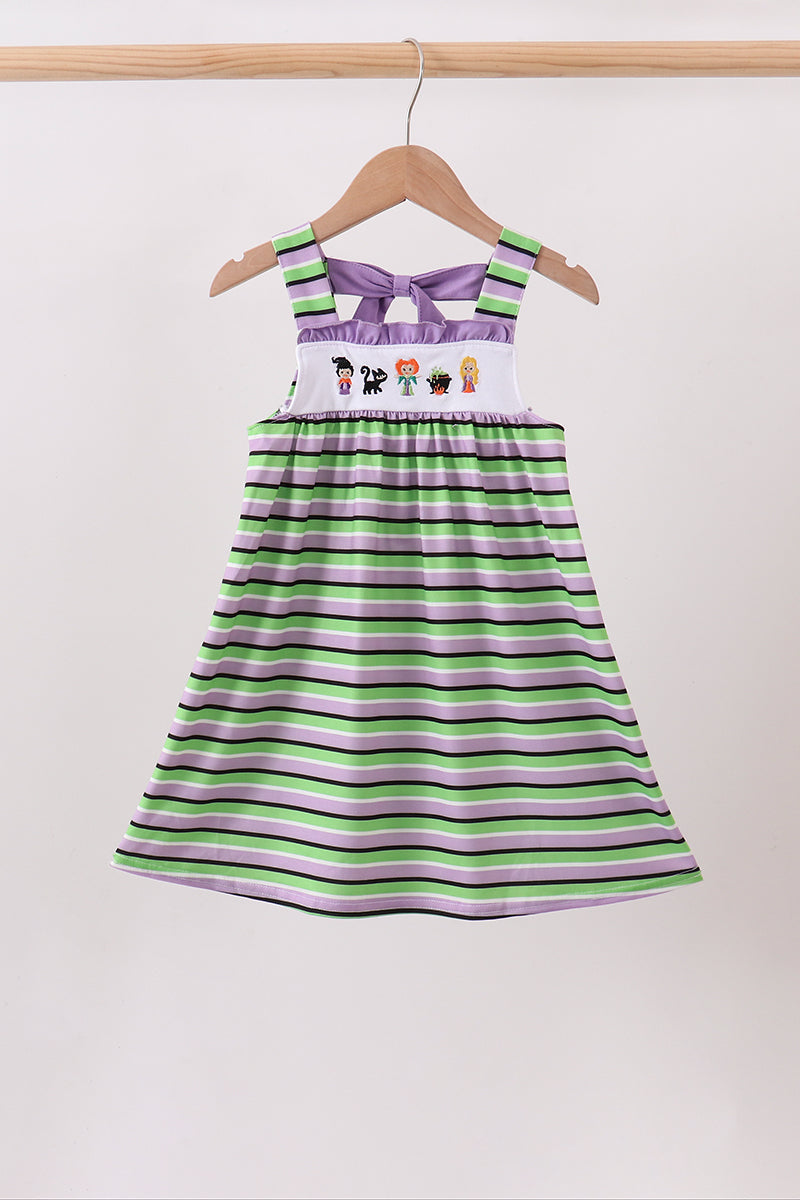 Purple witch embroidery bow stripe dress - Aaria Tees