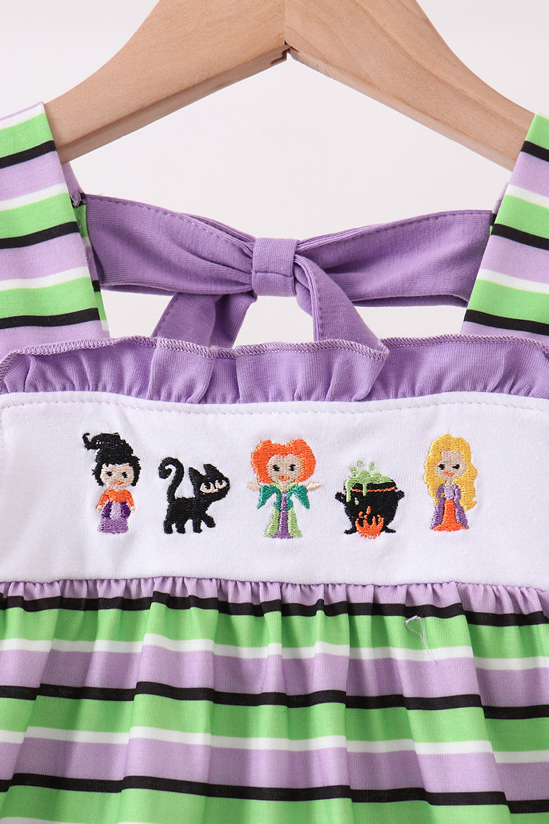 Purple witch embroidery bow stripe dress - Aaria Tees Aaria Tees