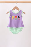 Purple witch applique stripe ruffle bubble - Aaria Tees Aaria Tees