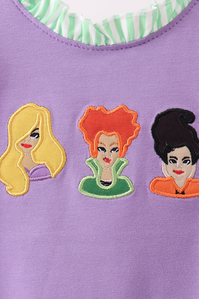 Purple witch applique stripe ruffle bubble - Aaria Tees Aaria Tees