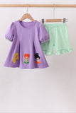 Purple witch applique stripe ruffle shorts set - Aaria Tees Aaria Tees