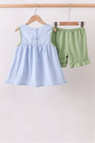Blue Pumpkin Embroidery jacquard Ruffle Shorts Set Aaria Tees