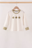 Khaki Pumpkin Embroidery Stripe Top - Aaria Tees Aaria Tees