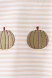 Khaki Pumpkin Embroidery Stripe Top - Aaria Tees Aaria Tees