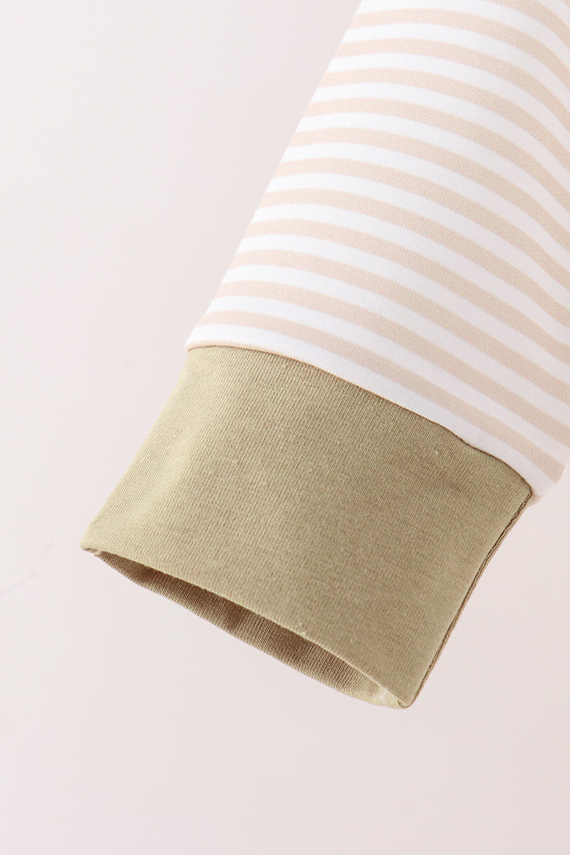 Khaki Pumpkin Embroidery Stripe Top - Aaria Tees Aaria Tees