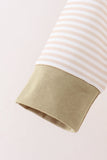 Khaki Pumpkin Embroidery Stripe Top - Aaria Tees Aaria Tees