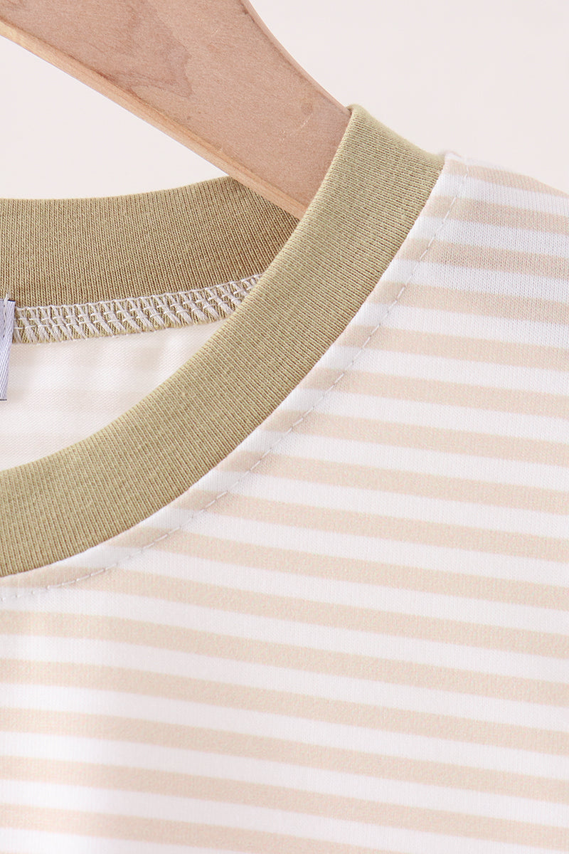 Khaki Pumpkin Embroidery Stripe Top - Aaria Tees Aaria Tees