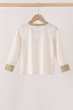 Khaki Pumpkin Embroidery Stripe Top - Aaria Tees Aaria Tees