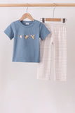 Teal Duck Embroidery Gingham Pants Set Aaria Tees