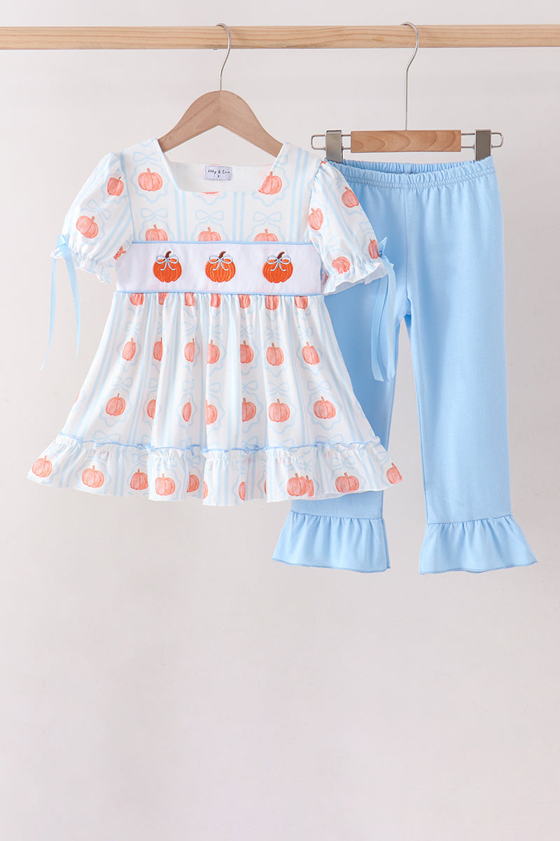 Blue Pumpkin Embroidery Ruffle Pants Set