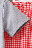 Grey character embroidery gingham pants set - Aaria Tees Aaria Tees