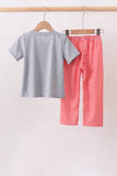 Grey character embroidery gingham pants set - Aaria Tees Aaria Tees