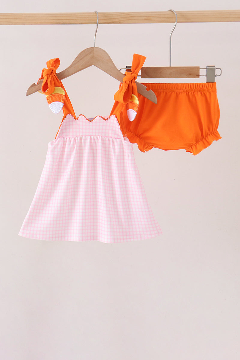 Pink Gingham Candy Corn Bloomer Set - Aaria Tees