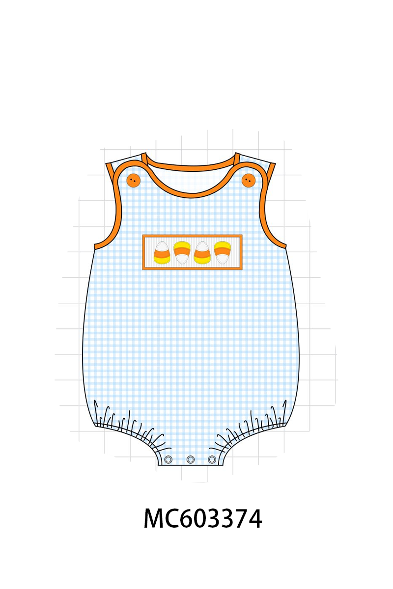 Blue Gingham Candy Corn Embroidery Bubble