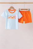 Blue Gingham Candy Corn Embroidery Shorts Set - Aaria Tees Aaria Tees
