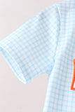 Blue Gingham Candy Corn Embroidery Shorts Set - Aaria Tees Aaria Tees