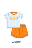 Blue Gingham Candy Corn Embroidery Shorts Set Aaria Tees