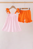 Pink Gingham Candy Corn Ruffle Shorts Set - Aaria Tees Aaria Tees