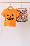 Orange Jack-O-Lantern  Applique Shorts Set Aaria Tees