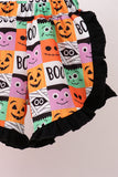 Orange Jack-O-Lantern  Applique Ruffle Shorts Set Aaria Tees