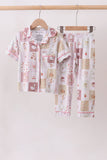 Pink Goose Bow Checkered Bamboo Pajama Set Aaria Tees