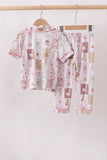 Pink Goose Bow Checkered Bamboo Pajama Set Aaria Tees
