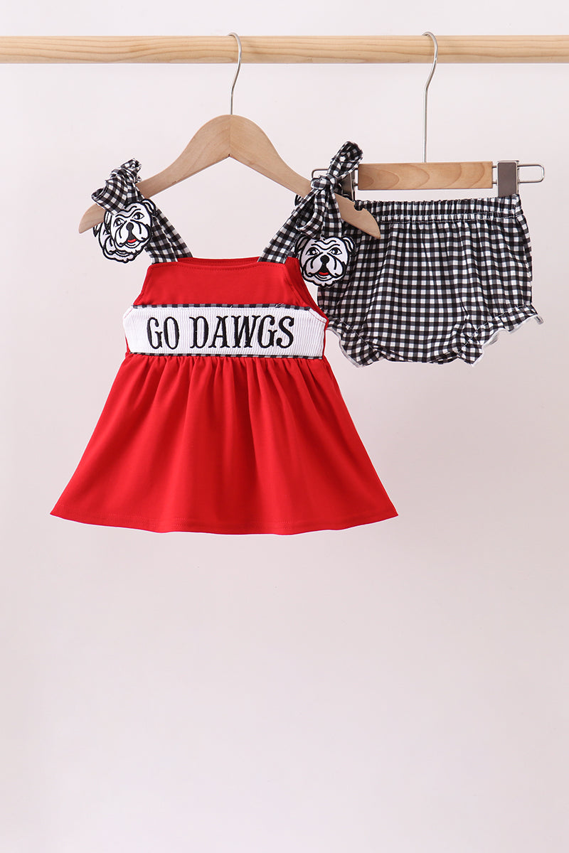 Red Georgia Go Dawgs Smocked Bloomer Set - Aaria Tees