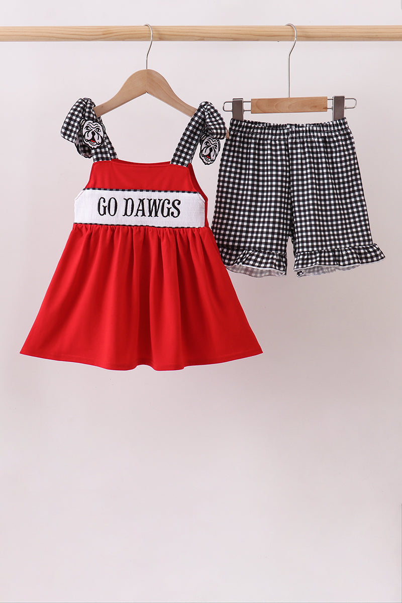 Red Georgia Go Dawgs Smocked Ruffle Shorts Set - Aaria Tees