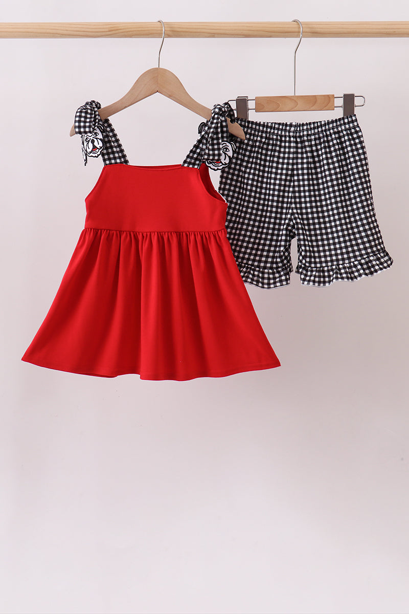 Red Georgia Go Dawgs Smocked Ruffle Shorts Set - Aaria Tees Aaria Tees