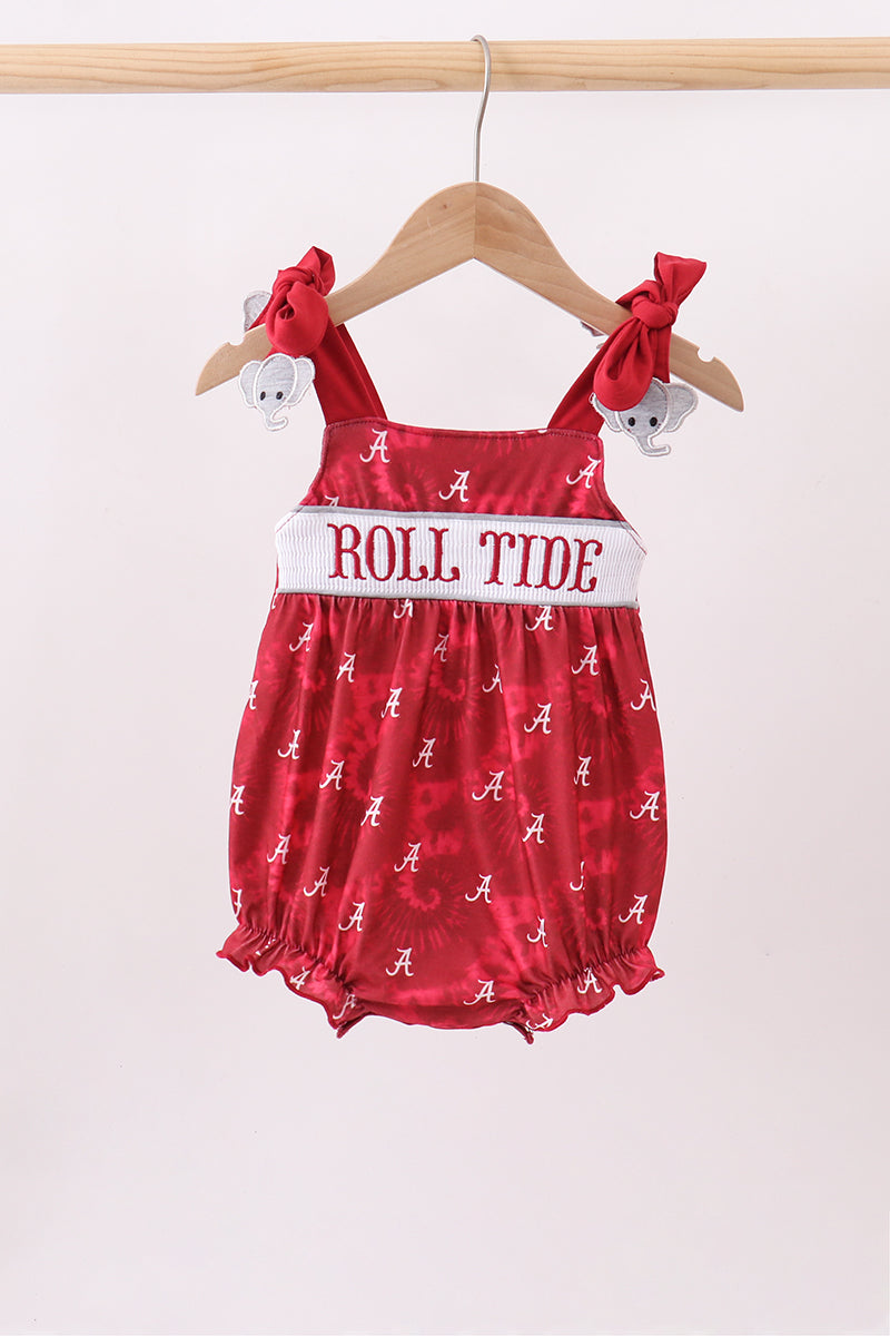 Maroon Alabama Roll Tide Smocked Bubble - Aaria Tees Aaria Tees