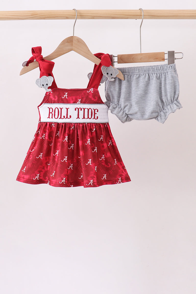 Maroon Alabama Roll Tide Smocked Bloomer Set - Aaria Tees