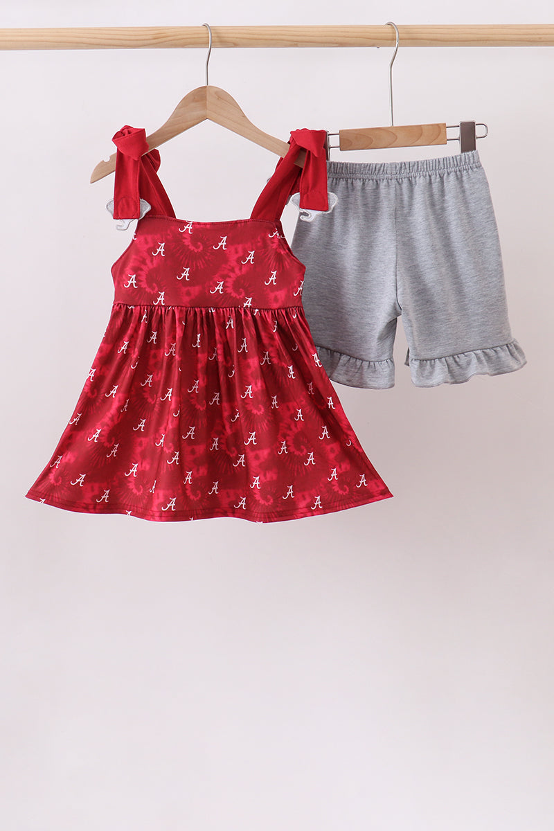 Maroon Alabama Roll Tide Smocked Ruffle Shorts Set - Aaria Tees Aaria Tees