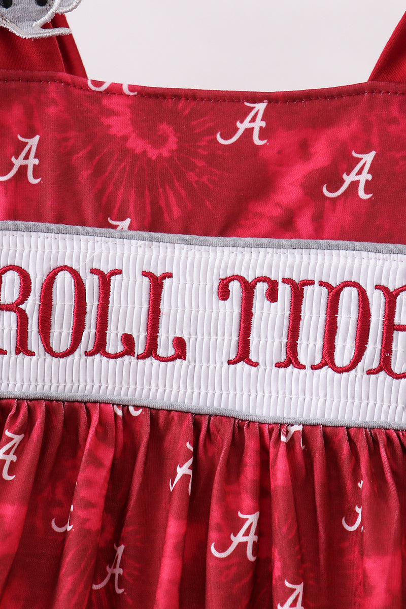 Maroon Alabama Roll Tide Smocked Ruffle Dress - Aaria Tees Aaria Tees