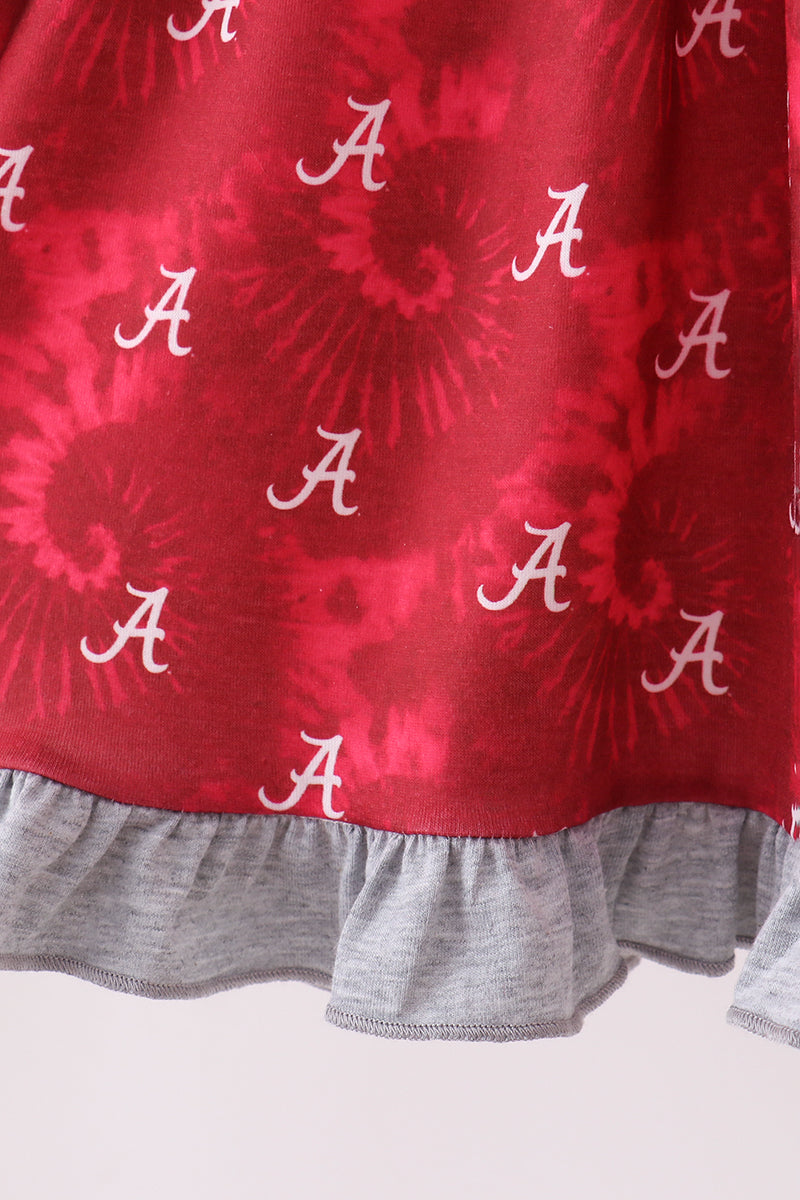 Maroon Alabama Roll Tide Smocked Ruffle Dress - Aaria Tees Aaria Tees