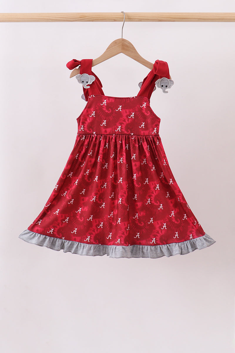 Maroon Alabama Roll Tide Smocked Ruffle Dress - Aaria Tees Aaria Tees