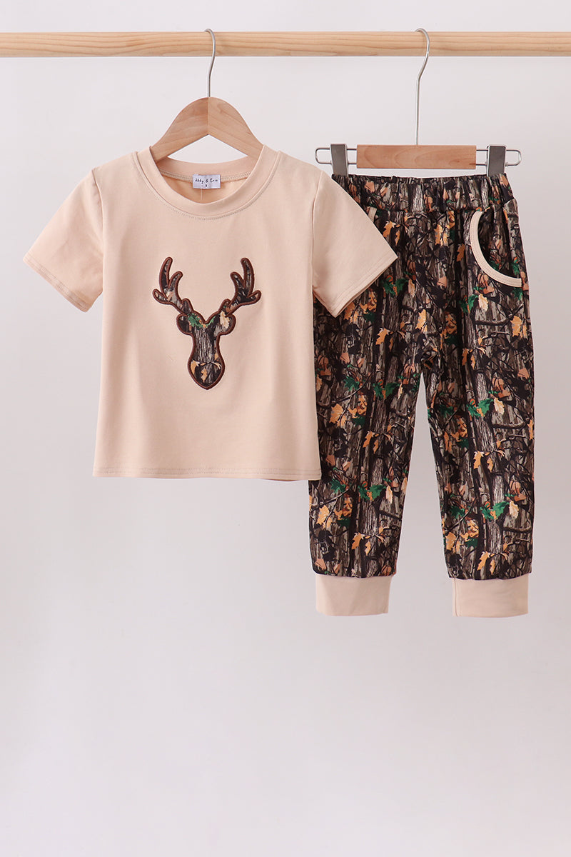 Gray Deer Applique Pants Set - Aaria Tees Aaria Tees