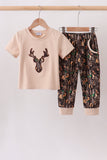 Gray Deer Applique Pants Set - Aaria Tees Aaria Tees